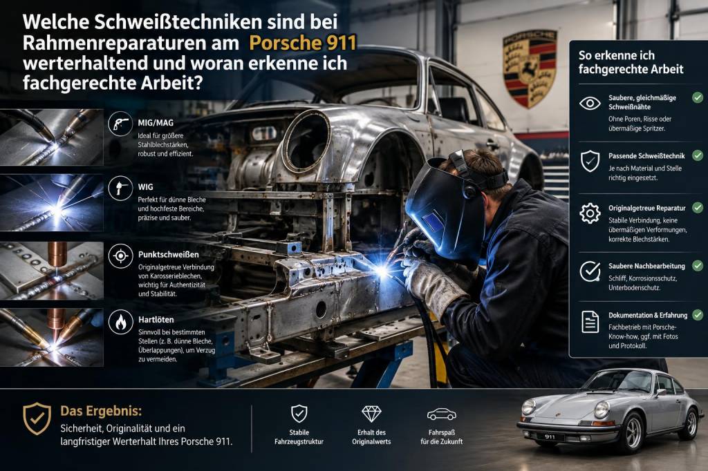 Welche schweißtechniken sind bei rahmenreparaturen am porsche 911 werterhaltend und woran erkenne ich fachgerechte arbeit?