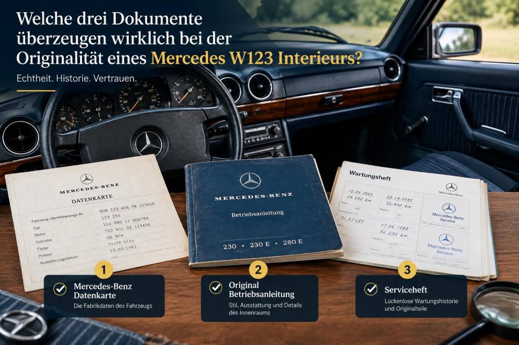 Welche drei dokumente überzeugen wirklich bei der originalität eines mercedes w123 interieur?