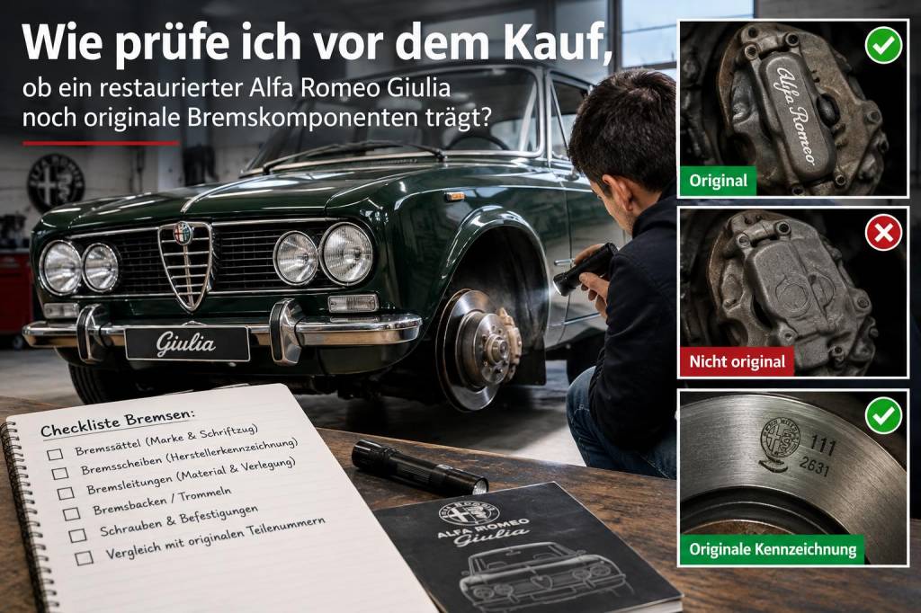 Wie prüfe ich vor dem kauf, ob ein restaurierter alfa romeo giulia noch originale bremskomponenten trägt?