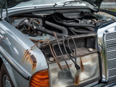 Welche drei sichtbaren warnzeichen zeigen, dass ein kabelbaum im mercedes w123 bald ausgetauscht werden muss?